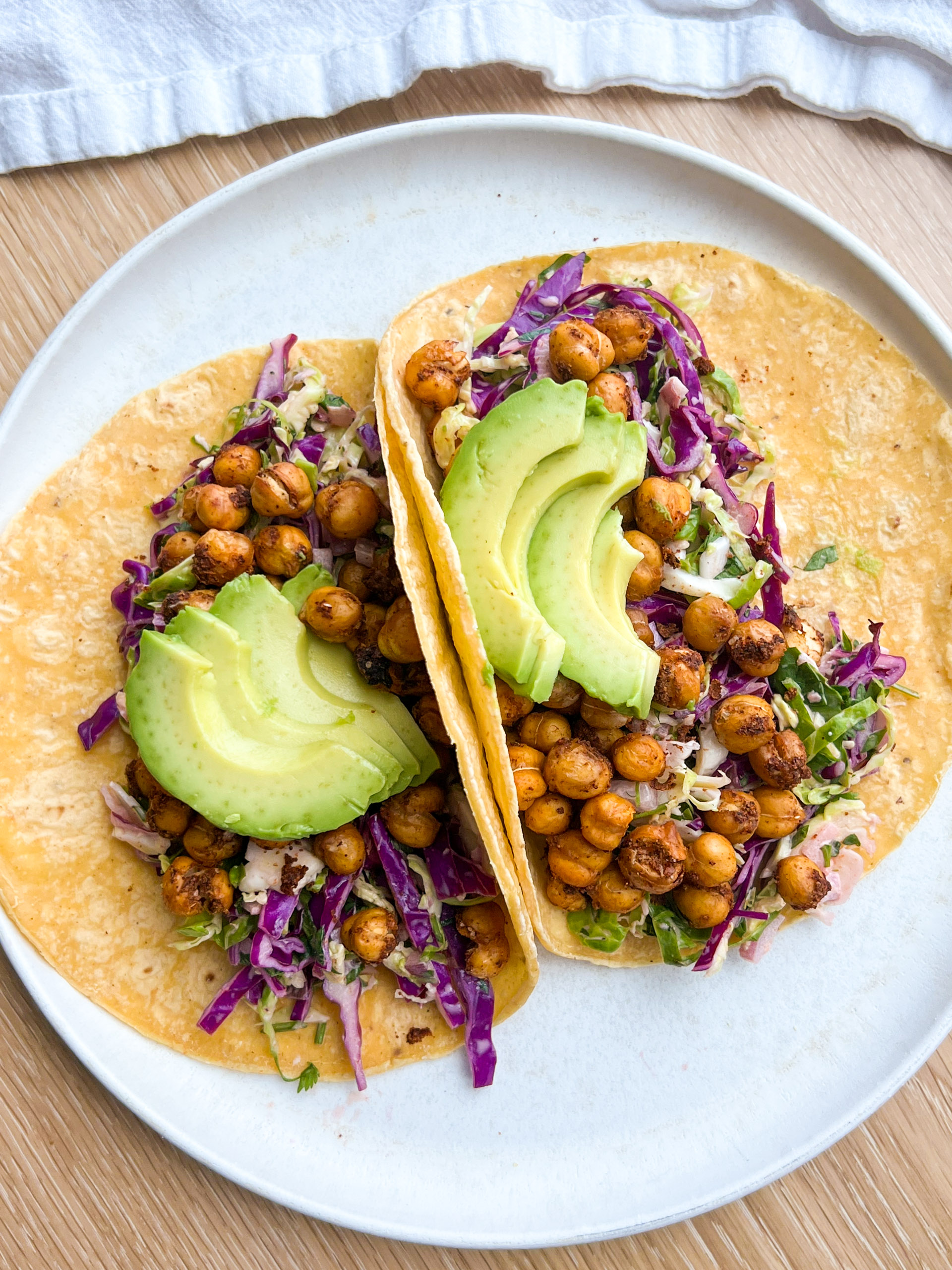 Crispy Chickpea Tacos with Brussels sprout Slaw