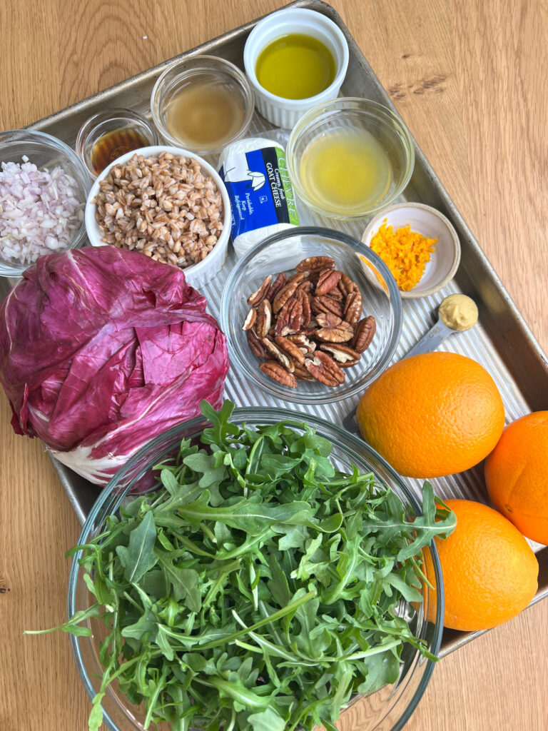 Ingredients for Winter Farro Salad with Orange Vinaigrette