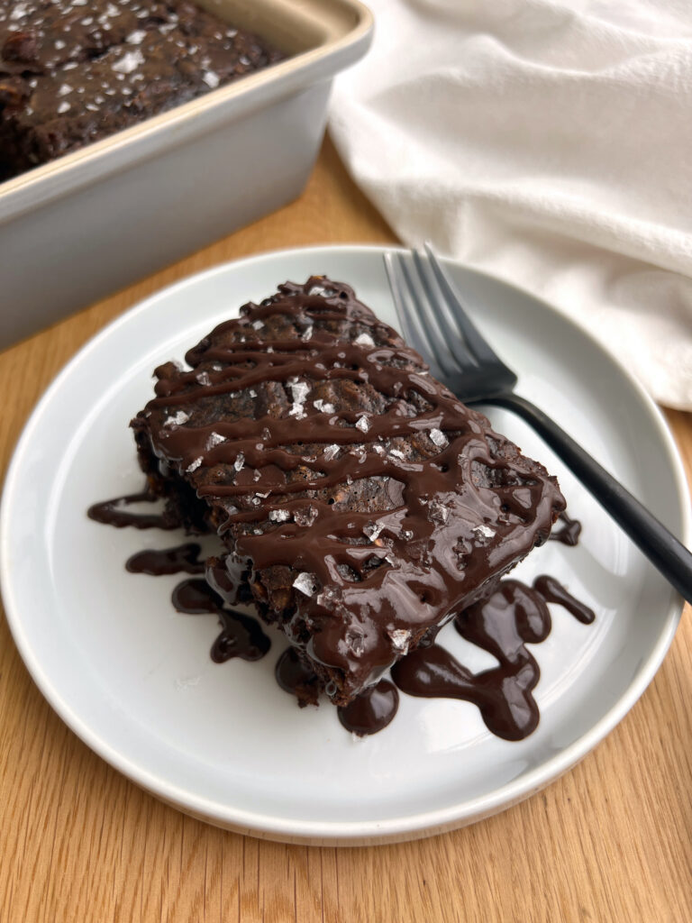 Brownie Baked Oatmeal on White Plate with Black Fork