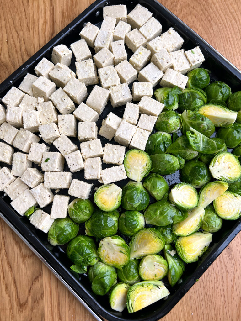 Tofu & Brussels sprouts on Air Fryer Tray