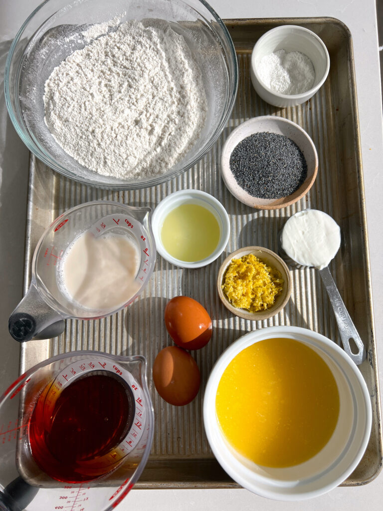 ingredients for gluten free lemon poppyseed muffins