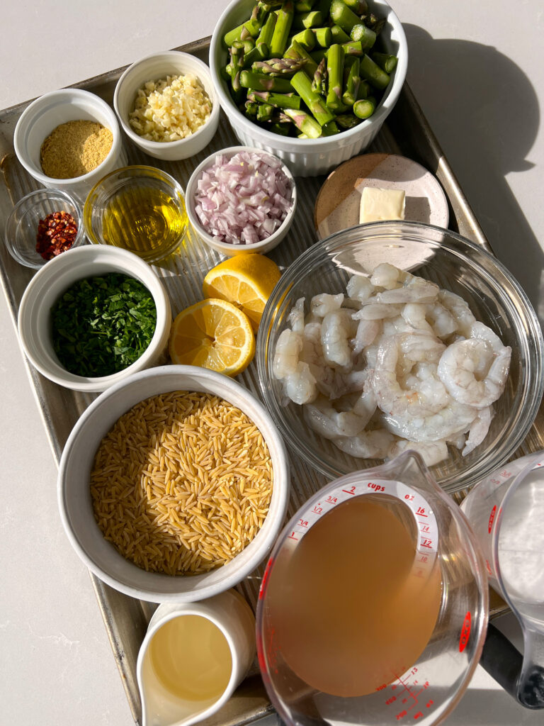 Ingredients for Creamy Shrimp Scampi with Orzo and Asparagus